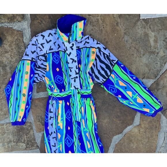 Vintage Obermeyer Reversible Janet Ski Snow Suit Retro Neon Women’s Size 8 - Picture 3 of 14